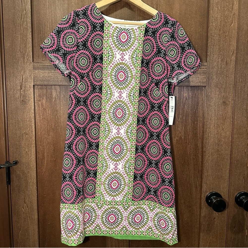 Maggy London Black, Pink, and Green Midi Dress